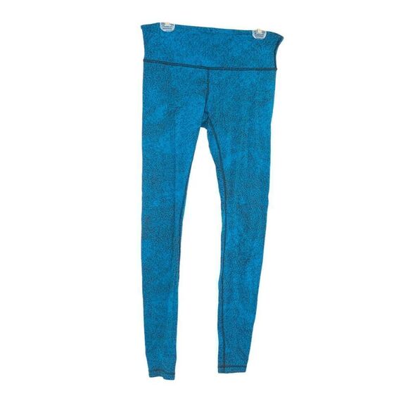 Lululemon Size 10 Luon Spray Jacquard Shocking Blue Black Wunder Under Pant III - Picture 1 of 11